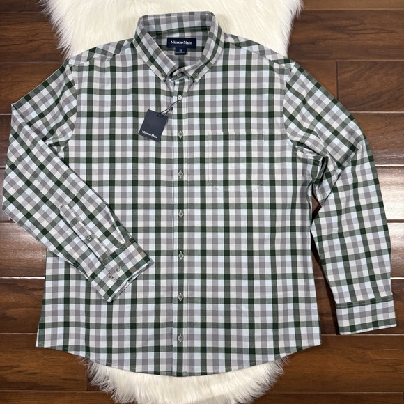 Mizzen + Main Men's Size XXL Spruce Plaid City Flannel Shirt Trim Long Sleeve